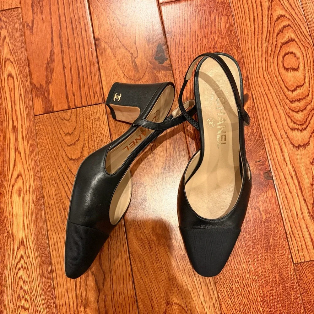 CHANEL Black Slingback Block Heel Pumps - Picture 1 of 12